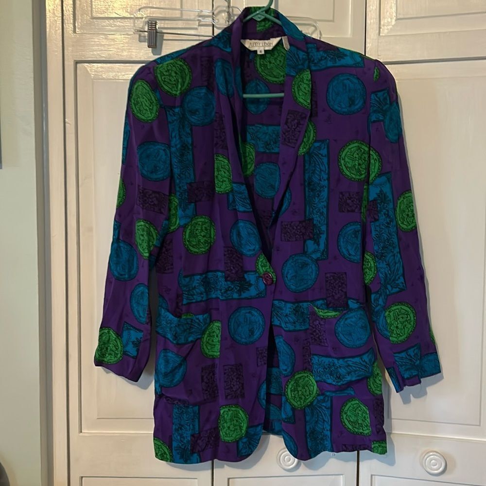 100% Silk Sunny Leigh Vintage Floral print blazer - Size S